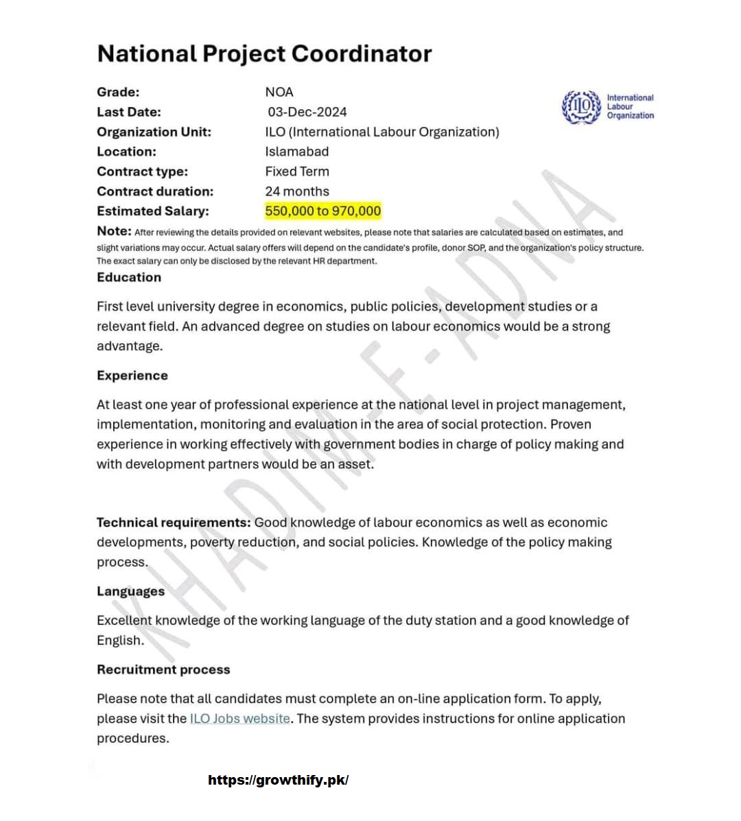National Project Coordinator at International Labour Organization (ILO)